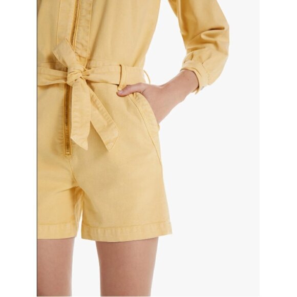 💕MOTHER DENIM💕 Gatherer Short Romper ~ So Far Gone - Rattan Yellow Size Small - Picture 7 of 16